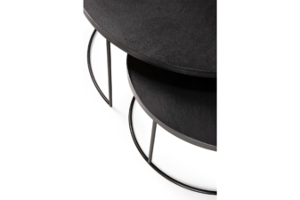 Set of two modern Ethnicraft nesting tray coffee tables with black-stained wood tops – stylish coffee tables for NZ living rooms