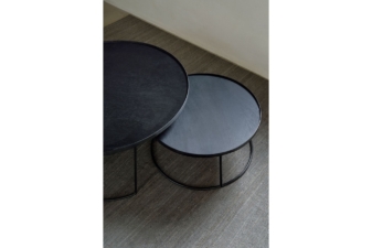 Notre Monde Nesting Coffee Table Set with aged mirror tops and slim black metal frames – modern coffee table NZ