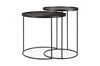 Set of 2 round nesting side tables with interchangeable trays – Ethnicraft tray table set NZ