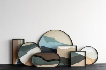 Collection of decorative trays with abstract landscape designs from Cuchi NZ, modern home accessories and designer furniture Auckland.