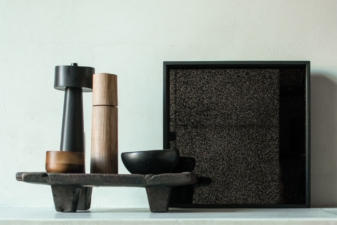 Black and wooden kitchen accessories with square decorative tray from Cuchi NZ, modern home accessories and designer furniture Auckland.