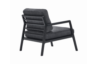 Modern black outdoor chair with dark grey cushions from Cuchi NZ, ideal for furniture Auckland and outdoor chairs collections.